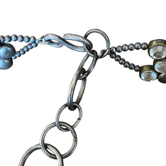 Chico’s Antique Tone Brass Silver Chrystal chain Waist belt One size